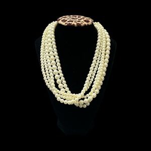 Multi-strand faux necklace luxurious Cream Pearl Necklace -5 strans